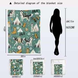 ainori Adventure Husky Flannel Blanket - Playful Dog & Mountain Gear Throw,Gifts for Kids Adult & Pet Lovers,Ultra Soft & Warm,Lightweight, for Couch Bedroom Living Room Outdoor Decor 50x60in