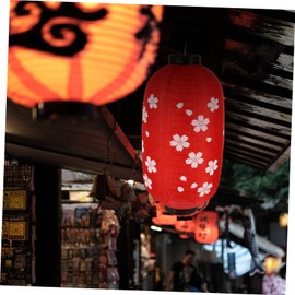 OSALADI Cherry Blossoms Silk Lantern Japanese Style Decorative Hanging Lamp 10 Inches Red Lantern for Party Decor