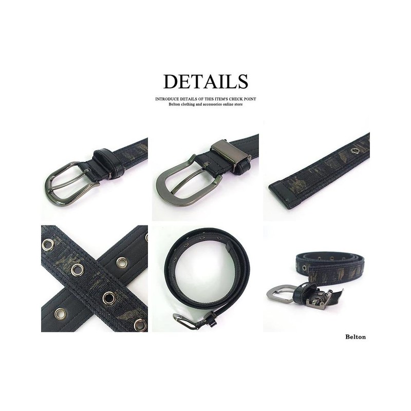 BEEL Men's Consecutive Pinhole Camouflage Pattern Belt, Synthetic Leather, Casual,