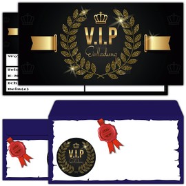 BREITENWERK VIP Invitation Set (12 Cards and 12 Envelopes) – Elegant Invitation Cards for VIP Party New Year's Eve Birthday Boys Girls Adults