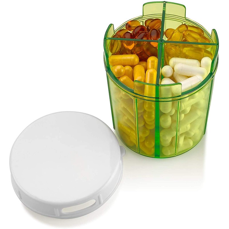 Pill Organizer Dispenser with 4 Compartments, Holder for Medication, Vitamins