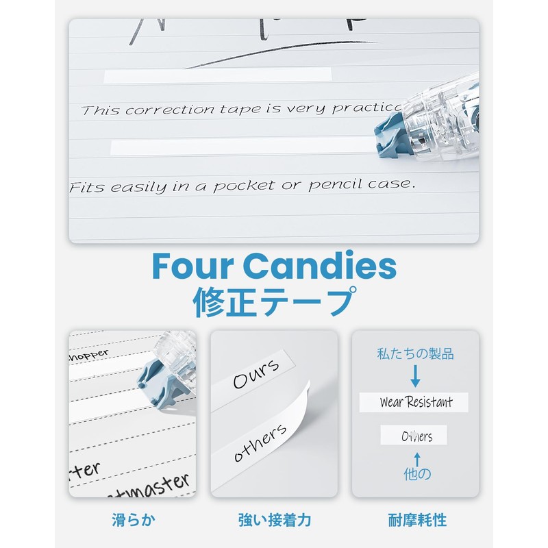 Four Candies Correction Tape Refillable Retractable Whiteout with Cute Pen