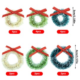 Topbuti 18 Pcs Mini Christmas Wreaths Decorations Artificial Miniature Frost Sisal Christmas Tree Wreaths for Dollhouse Embellishments, Xmas Tree Hanging, Card Model Making, Arts and Crafts Décor