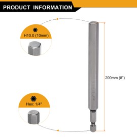 HARFINGTON H10.0 Hex Head Drill Bit Wrench 10mm Metric Flat Tip 1/4" Hex Shank 200mm (8") Long Magnetic Hexagonal Screw Driver Socket Industrial Screwdriver Power Bits
