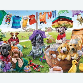 Bits and Pieces – Large 300 Piece Jigsaw Puzzle for Adults – ‘Puppies Playing’ by Artist Adrian Chesterman, Completed Puzzle Size: 18" x 24"