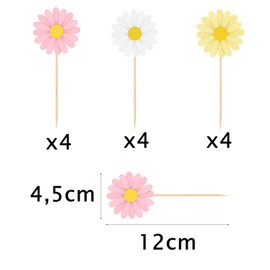 Gleemix Gänseblümchen Tortendeko 12 Stück, Mehrfarbig Blumen Cupcake Topper, Torten Deko Blumen für Happy Birthday Partydeko Hochzeitstorte (Rosa+Weiß+Gelb)
