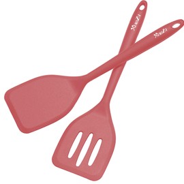 Silicone Spatula Turner Set, High Heat Resistant Spatulas with Seamless One Piece Design, Nonstick Rubber Flippers Utensils for Baking & Cooking,BPA-Free, Red, 11 IN