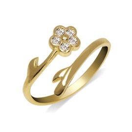 JewelryWeb - Solid 10K Gold Cubic Zirconia CZ Flower Wrap Toe Ring - 8mmx15mm - Adjustable toe rings for women - Foot Jewelry - Hypoallergenic and Non Tarnish - Beach Jewelry, Yellow Gold Cubic