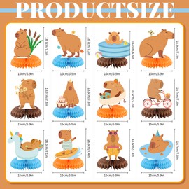 Moinchore 12 Pcs Capybara Birthday Party Decorations Honeycomb Centerpieces Capybara Table Topper Animals Capy Table Decoration for Birthday Party Favors Supplies