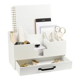 White Wood Office Desk Organizers and Accessories - Home Office Organization Office Desk Accessories for Women - Office Desk Organizer - Small Desk Organizer - Desk Top Organizer with Drawer