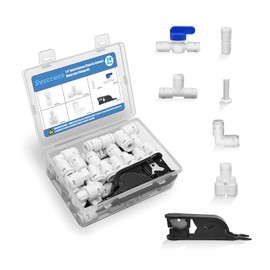 Sweezwon 1/4" Quick Connect Push-to-Connect Water Line Fittings Kit for RO/DI Water Filter, Refrigerator, Ice Maker (Ball Valve + T + L + Y + I + Professional Tubing Cutter, 24 Pcs)