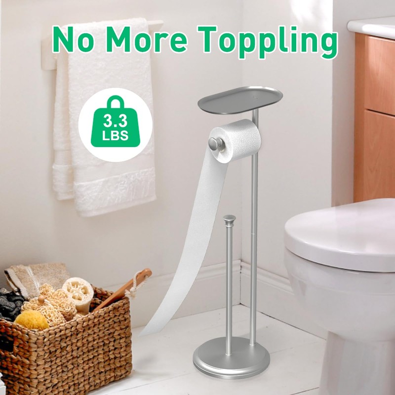 Freestanding Toilet Paper Holder with Shelf and Reserve for Small
