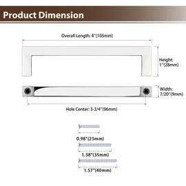 NIZADO 10 Pack Polished Chrome Kitchen Cabinet Handles, Solid Zinc Drawer Dresser Handles 3 3/4 Inch(96mm), Suqare Furniture Hardware for Bedroom Bathroom