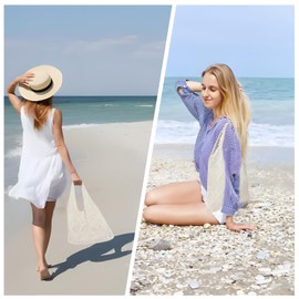 Beach Bags for Women, Crochet Mesh Beach Tote Bag, Boho Women's Knitted Handbags Hollow Woven Shoulder Bags, Summer Holiday Essentials Travel Bag, Reusable Shopping Grocery Bag for Daily Work (Beige)