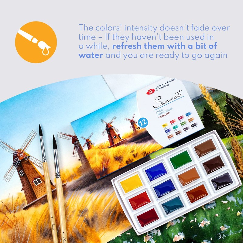 Sonnet Watercolour Paint Set, 12 Watercolour Paints for Exterior Painting,