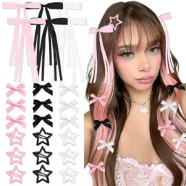 STGDAK 24Pcs Star Hair Clips Pink Bows for Hair Mini Bow Clip Alligator Barrettes Ribbon Bows Long Tail Cute Snap Barrette Star Clip Coquette Y2k Accessories Kawaii Bow Ribbons For Women Girls