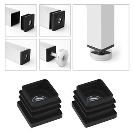 SG Store 10pcs 20x20mm M8 Square Adjustable Casters Nuts Pipe Plugs Plastic Pipe End Caps for Wardrobe Chairs Foot Covers Trampolines Furniture Feet Black
