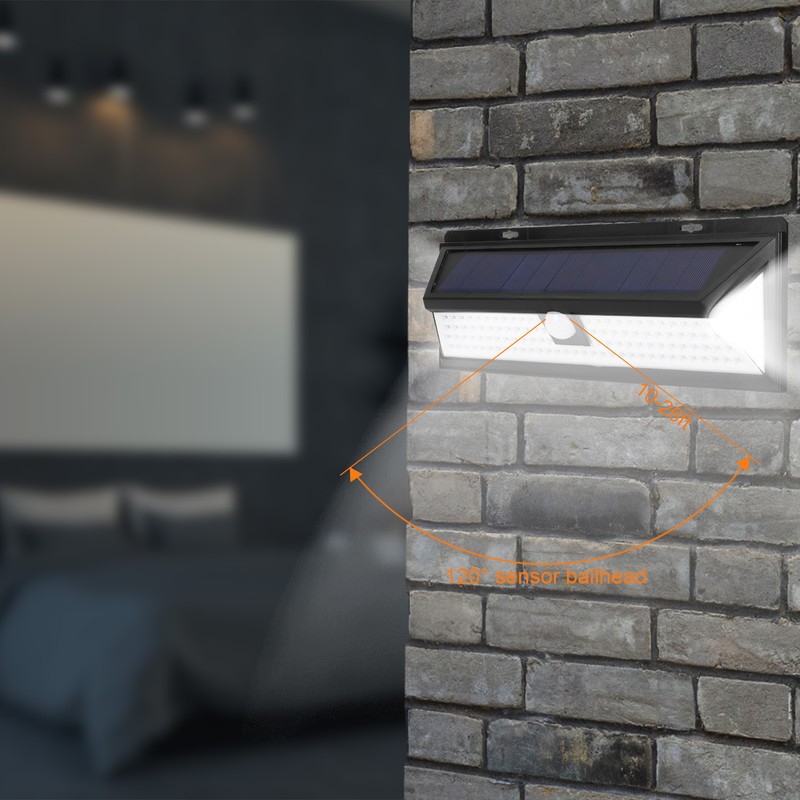 LED Inductive Solar Wall Lamp IP44 Waterproof Black Shell White