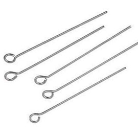 M302 Set of 250 Rivet Pins with Eyelet, 50 mm x 0.7 mm, Silver-Plated, Eye Pins, Pearl Pins, Antique Silver, Prism Pins