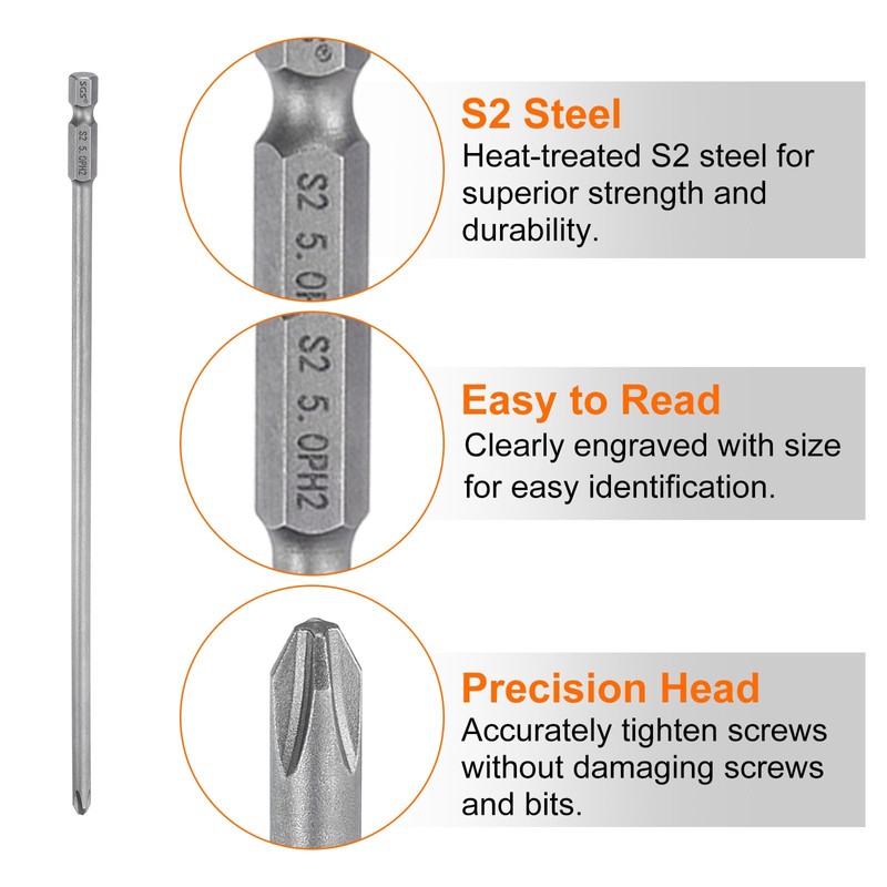QUARKZMAN Pack of 2 #2 Phillips Screwdriver Bits PH2 1/4