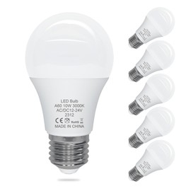 ORALUCE 12V LED Light Bulb Low Voltage,AC/DC 12-24V A19 E26 LED Bulb 100 Watt,3000K Warm White 12 Volt Light Bulb 10W,for Solar Battery System Lighting Marine Boat RV Camping Landscape Garden,6P