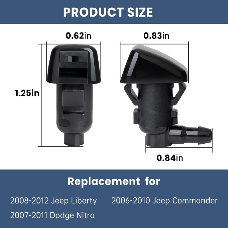 Belleone 2PCS Front Windshield Washer Nozzle Fit for 2008-2012 Jeep