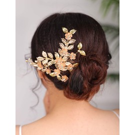 Deniferymakeup Gold Bridal Wedding Hair Comb Hair Pin Leaf Hair Piece Flower Bridal Hair Accessories for Women and Girls(Pack of 2)
