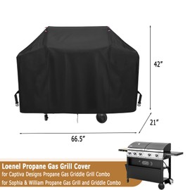 Loenel BBQ Grill Cover for Captiva Designs Propane Gas Griddle Grill Combo, Waterproof Outdoor Propane Grills Covers for Grill and Griddle Combo - 67" L x 21" W x 42" H