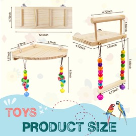 Sysmashing 3PCS Bird Perches Platform Swing with Climbing Ladder, Natural Wood Ladder Bungee Toys,for Green Cheeks, Lovebird, Chinchilla, Budgie, Hamster, Parrot Cage Toys Sets