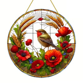 Robin Window Sun Catcher, Acrylic Robin Sun Catchers for Windows with 40cm Rope, Hanging Robin Garden Ornaments for Windows Home Porch Balcony, Lightweight Sun Catchers for Garden