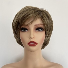 Pelucas Cortas Bob Rubias para Mujer Peluca de Cabello Mullida Sintticas Pixie Natural con Flequillo Peluca de Pelo (Rubio y Rizada)                  