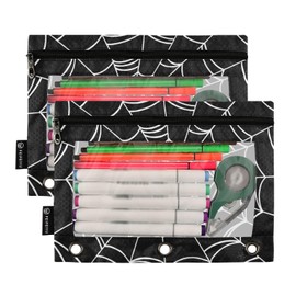 CBBYY Goth Spider Web Pencil Pouches for 3 Ring Binder,2 Pack 3 Ring Binder Pencil Case With Zipper Reinforced Grommets,Pencil Bags for Office Organizers