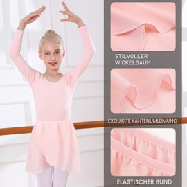 Bezioner Girls' Ballet Clothing with Removable Ballet Skirt Dance Bodysuit Long Sleeve Ballet Clothing Girls Ballet Suit Children Pink 140 (10-12 Years, 140-150 cm)