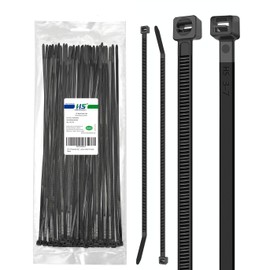 HS UV Protected Zip Ties 12 Inch (100 Pack) Self Locking Strong Plastic Wire Ties 12 Inch Black Nylon Cable Ties 50 LBS,Outdoor Indoor Purpose