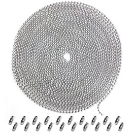 BetterJonny 6 m Ball Chain, 2.4 mm Stainless Steel Ball Chain Necklace Beads Pull Chain Extension with 20 Pieces Matching Plug Splitter
