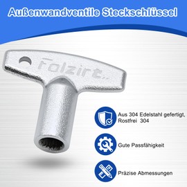 Folzirt Pack of 2 Different 304 Stainless Steel Tap Keys for Outdoor Wall Valve, Frost-Proof Outdoor Tap Rotary Knob, Frost-Proof Outdoor Tap for Shut-off Valve, Tap Replacement Parts