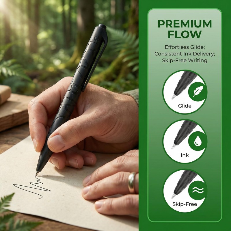 Green Mila Ballpoint Pens, 1.0mm Medium Point Black Ink, Smooth