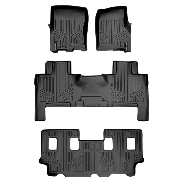 SMARTLINER Floor Mats 3 Row Liner Set Black Compatible with 2011-2017 Expedition EL/Navigator L with 2nd Row Bench Seat or Console