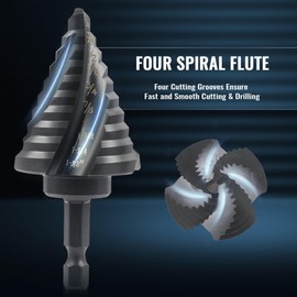 ZELCAN Step Drill Bit Set, 5PCS Four Spiral Flute Step Bits for Metal, 50 Sizes Titanium-Coated HSS Drill Bits with 1/4" Hex Shank for Stainless Steel Aluminum Wood Plastic