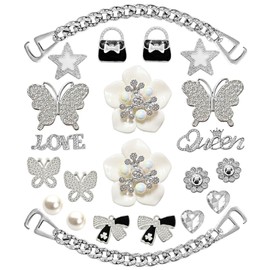 BOAJUNWU Bling Shoe Charms for Women and Girls,Girly Golden Chains for Clog,Diamond Bling Chain Charms Cute Designer Shoe Decoration Jewels Birthday Gifts Party Favors, 20 pieces