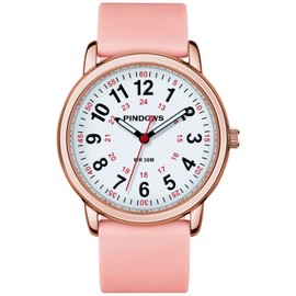 PINDOWS Watches for Women, Analogue Quartz Watches for Students, Women and Men, 30M Waterproof Military Time Display, Luminous, Easy to Read Dial, 2106N10:Pink-Gold, Easy to read dial