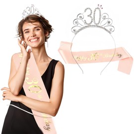 30th Birthday Crown Sash, 30th Birthday Women Decoration Sash and Tiara, Rose Gold 30th Birthday Gifts Crown for Birthday Party, for 30th Birthday Decoration Gift and Women Party Accessories
