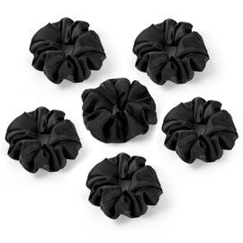 6Pcs Scrunchies for Women, Premium Satin Hair Scrunchies Sleep, Scrunchies For All Hair Types and Textures, Girls Ponytail Holders Hair Accessories -Black (Black)