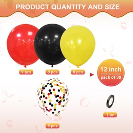 Red Yellow Black Balloons, Ousuga 30 pcs 12 Inch Matte Red Black Yellow Confetti Latex Balloons Set for Boys Kids Birthday Baby Shower Wedding Engagement Carnival Racing Car Sports Party Decoration