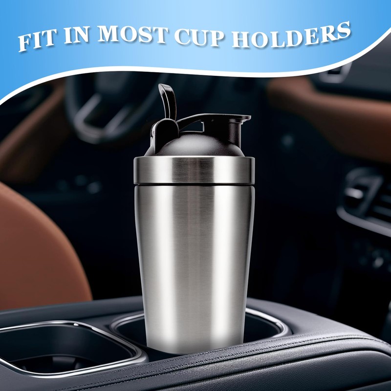 VALESKA Stainless Steel Protein Shaker Bottle, 20-Ounces, Insulated, Leak Proof,