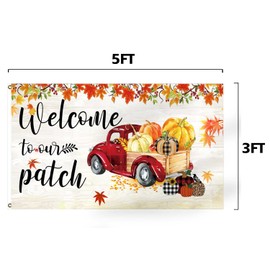 FLCHWY Welcome to Our Patch Flag 3x5 Ft,Summer Autumn Harvest Pumpkin Maple Leaf Flag Holiday Party Canvas Header Polyester Outdoor Decor with Brass Grommets