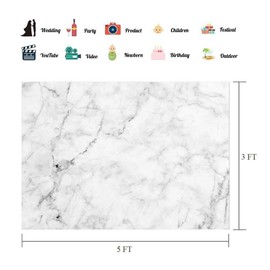EOA 5(W) x3(H) FT Marble Texture Backdrop White Gray Marble Nature Stone Color Photography Background Food Jewelry Cosmetics Makeup Photographer Professional Photo Shoot Studio Prop