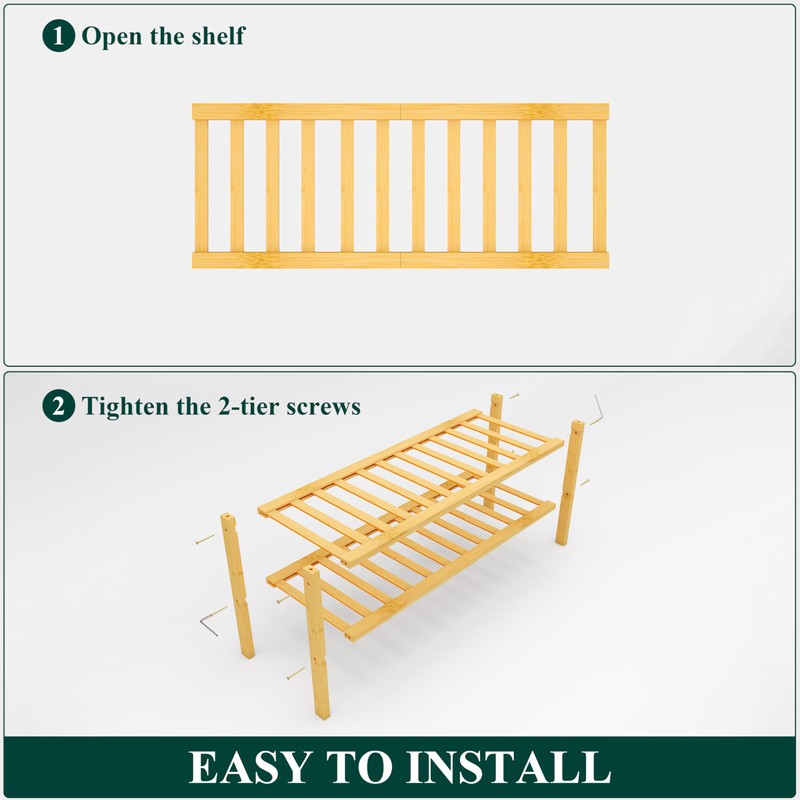 Smiry Shoe Rack, 2 Tier Bamboo Shoe Organizer, Stackable Free