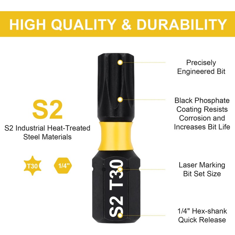 DAKCOS T30 Torx Bit, Impact Driver Bits, 1/4" Screwdriver Bit