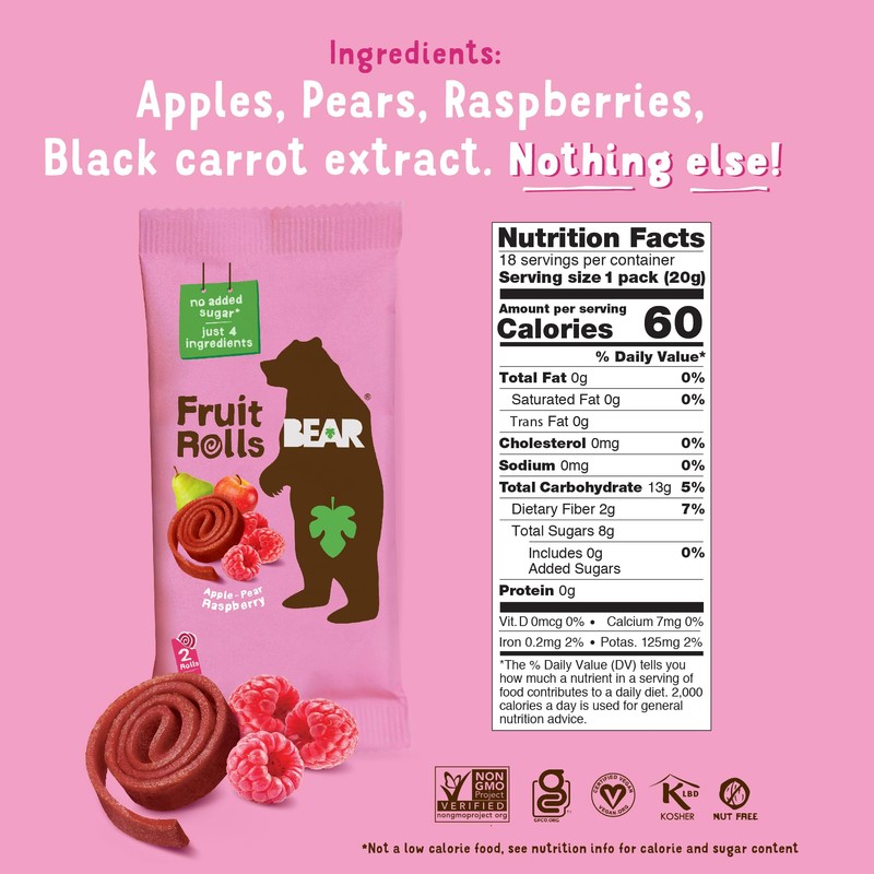 BEAR Real Fruit Snack Rolls - Gluten Free, Vegan, and